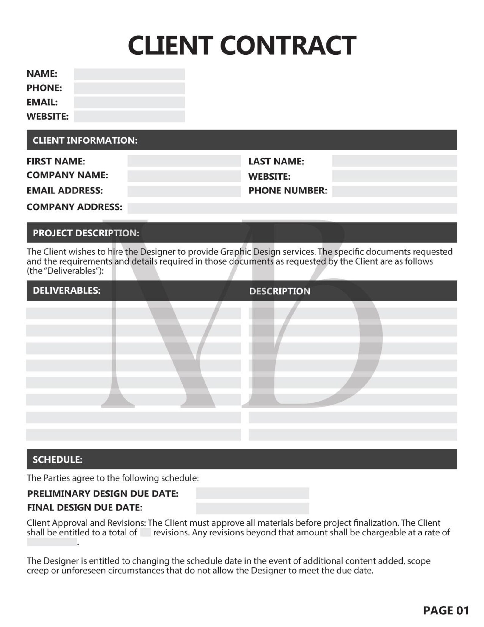 Client Contract Form Client Contract - Fillable PDF - Etsy