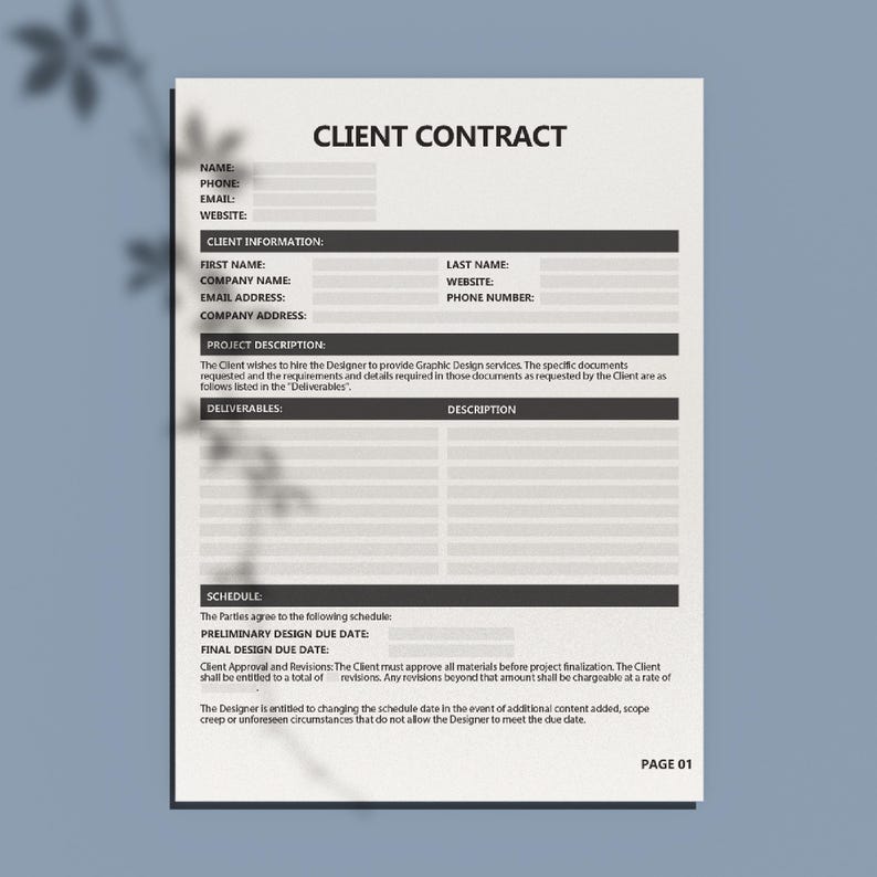 Client Contract - Fillable PDF - Etsy