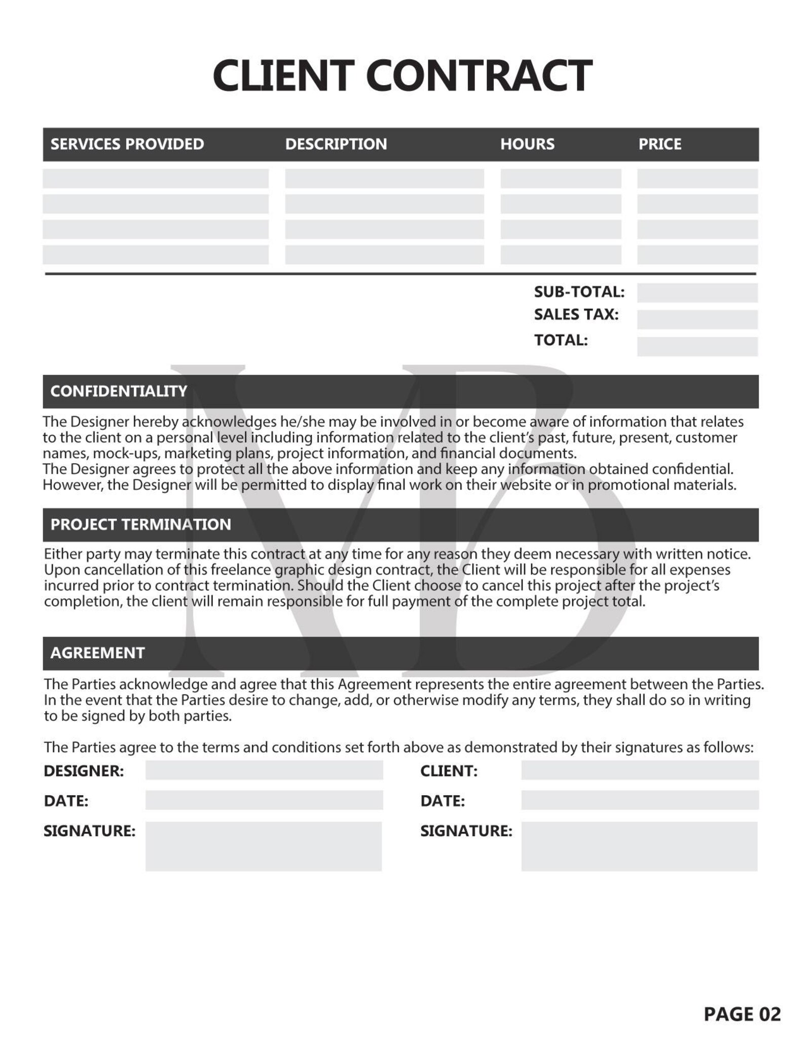 Client Contract Form Client Contract - Fillable PDF - Etsy