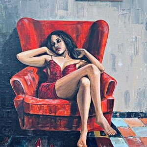 Original Acrylic Woman Portrait Painting on Canvas: Figurative Wall Art