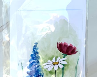 Tarjeta de felicitación personalizada con retrato en acuarela: ilustración original pintada a mano a partir de una fotografía, regalo de boda, recuerdo o tarjeta de felicitación floral personalizada.