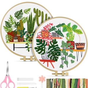 Green Leaves Embroidery Kit – DIY Plant and Succulent Patterns for Beginners, Kids and Adults, Gift for Mother’s Day & Birthdays