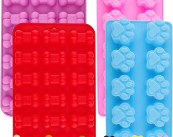 4 Pack Dog Paw & Bone Silicone Mold Set – Dog Treat Baking Molds for Chocolate, Candy, Jelly, Ice Cubes, Biscuits and Craft Projects