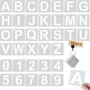 2 Inch Reusable Letter & Number Stencils - 36 Pcs Alphabet Art Craft Templates for DIY Craft Projects.