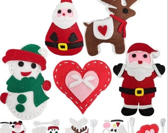 5 Pcs Felt Christmas Ornaments Sewing Kit for Kids, DIY Craft Kits - Christmas Deer, Santa Claus, Snowman, Heart, Christmas Tree Decor DIY.
