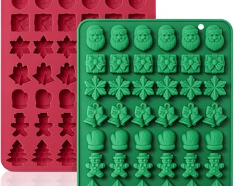 2 PCs Christmas Silicone Candy Molds – 84-Cavity Mini Christmas Tree Santa, Gingerbread Mold for Chocolate, Candy, Fondant, Gummy, Wax DIY.