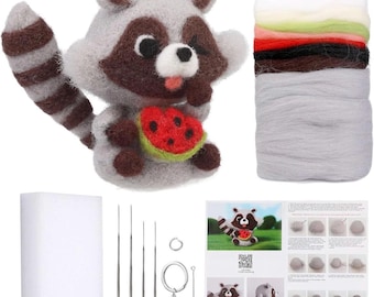 Needle Felting Kit for Beginners – DIY Raccoon Animal Felting Kit with Wool Roving, Cute Craft Kit for Adults & Kids