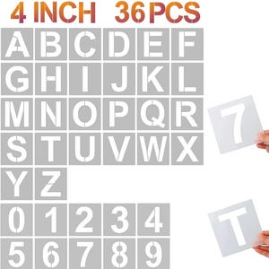 4 Inch Letter Stencils and Numbers, 36 Pcs Alphabet Art Craft Stencil, Reusable Plastic Templates for Wood, Wall, Fabric, Rock,