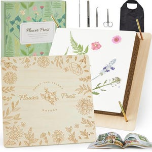 Large Flower Press Kit, 10.8 x 10.8 Inch Wooden Flower Press, DIY Flower Pressed Kit for Adults& Kids, Pressed Flower Plant Preservation Kit