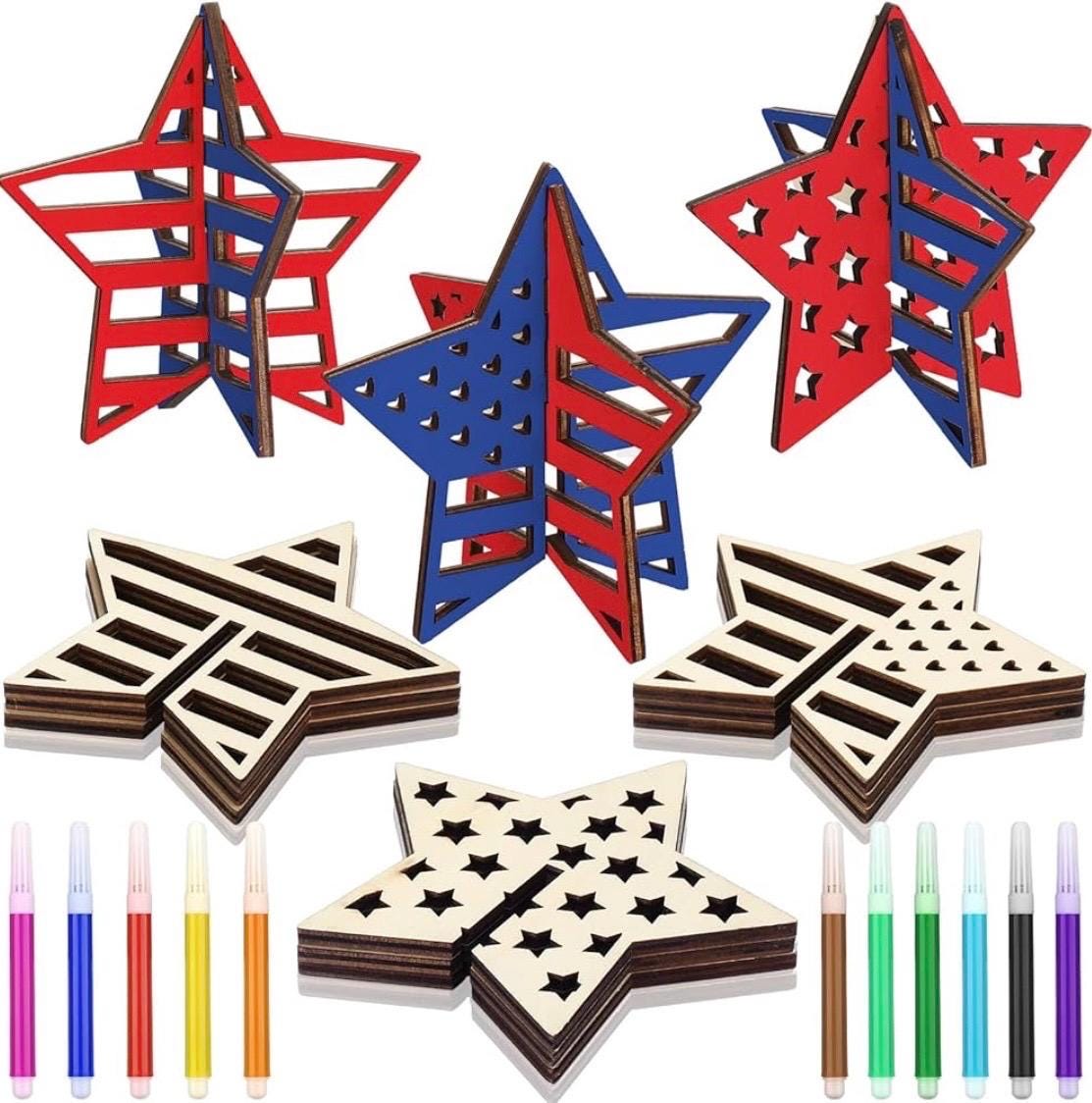 41 Easy Patriotic Crafts for Kids Even Parents Will Love 23 24 PCS Wooden 3D Star Cutouts Unfinished Patriotic Craft Set & 12…