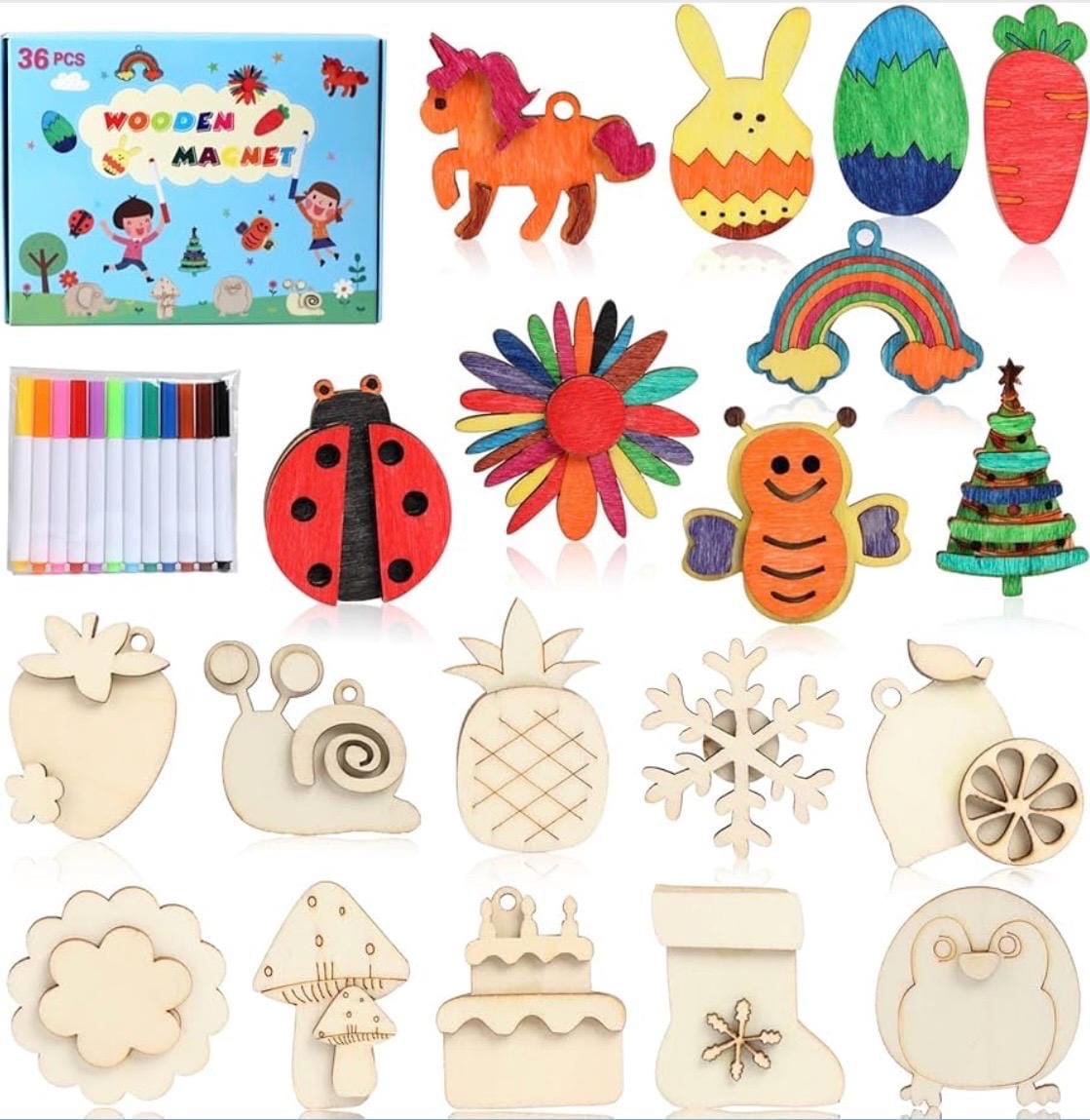 32 Easy Magnet Crafts for Kids 11 36 Pcs DIY Wooden Magnets Craft Kit Wooden Painting Activity Set…