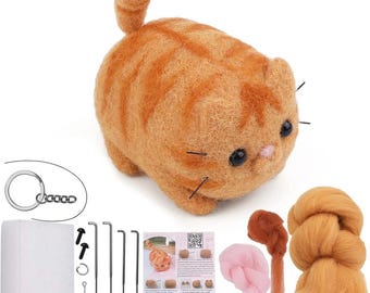 Cat Needle Felting Kit for Beginners, DIY Wool Felt Animal Craft Kit with Felting Needles, Wool and Instructions for Kids and Adults