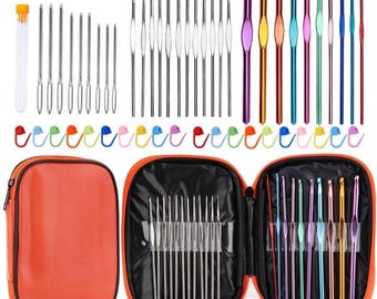 54PCS Crochet Hooks Kit DIY, Ergonomic Needles, Storage Case & Stitch Markers, Crochet Craft Set for Beginners and Adults Birthdays.