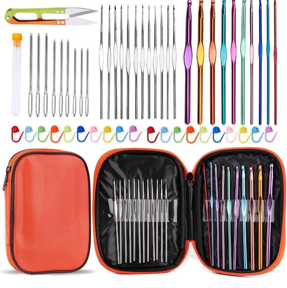 54PCS Crochet Hooks Kit DIY – Ergonomic Needles, Storage Case, Stitch Markers & Tools for DIY Crafting and Beginners