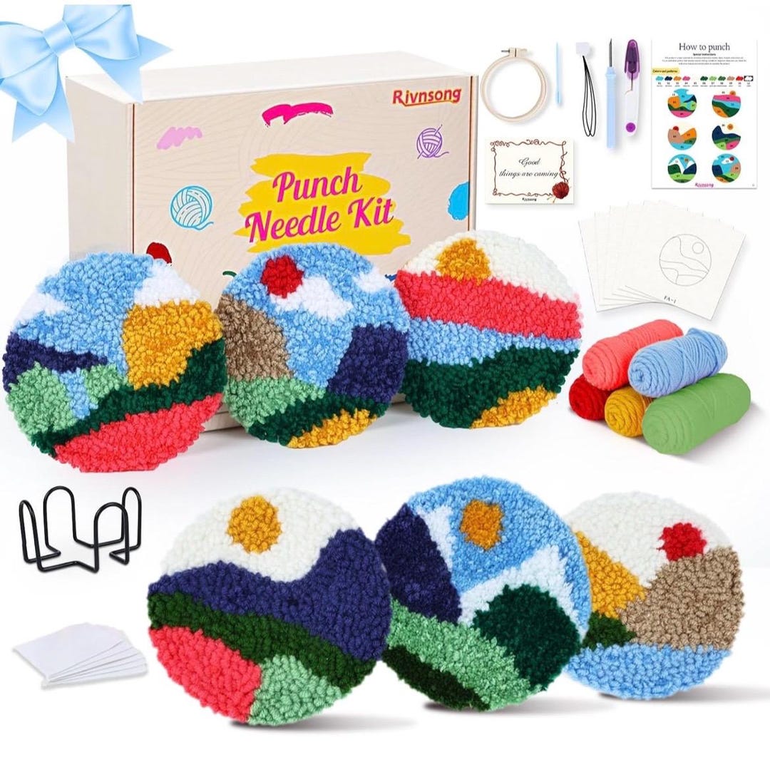 6 Pcs Punch Needle Coaster Kit Beginner DIY Set With Hoop, Yarn Monk’s ...