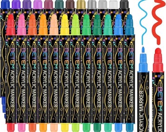 24-Color Dual Tip Acrylic Paint Pen Set – Premium Markers for Rock Painting, Wood, Canvas, Glass, Ceramic & Craft DIY Projects.