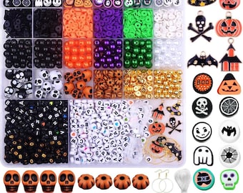 2088 PCS Halloween Polymer Clay Beads – 24 Styles Skull, Pumpkin & Fun Charms for Jewelry DIY Crafts