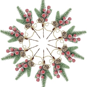 10 Red Berry Stems Floral Pine Cones Christmas Artificial Pine Branches Evergreen Branch Berries Décor for Wreath Making and Christmas DIY