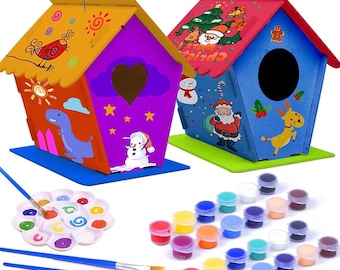 2-Pack DIY Birdhouse Painting Kit – Relaxing Wooden Craft with Paints & Brushes, Gift for Moms, Kids and Adults