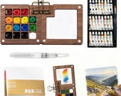 Portable Travel Watercolor Set Kit – Paint Palette, Brushes & Sketch Notebook, DIY Painting Supply for Beginners, Kids, Adults, Fathers Day