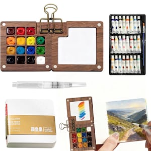 Portable Travel Watercolor Set Kit with Paint Palette, Brushes & Sketch Notebook, DIY Painting Supply for Beginners, Kids and Adult Art Kit