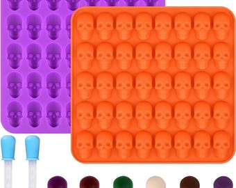 2PCS Mini Skull Silicone Molds – 80-Cavity Small Skull Mold for Halloween DIY Candy, Chocolate, Gummy, Ice, Resin & Craft Projects.