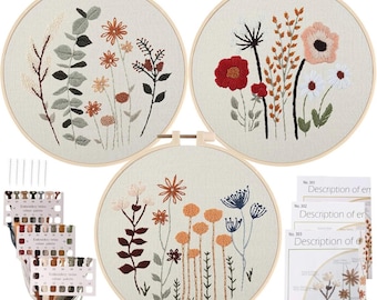 Floral Embroidery Kit for Beginners – Spring Flower Embroidery Craft Kit, Stamped Cross Stitch DIY Kit for Adults & Kids, Mother’s Day Craft