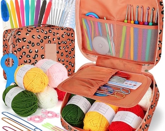 58PCS Beginner Crochet Kit, Portable Crochet Hooks with Yarn, Ergonomic Hooks for DIY Crafts, Travel Knitting Set for Adults, Birthday Gift.