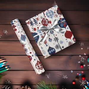 Gift Wrap Papers with Elegant Christmas Ornaments, Snowflakes, Stars, Trees, Geometric Designs - Festive Holiday Decor, Xmas Crafting