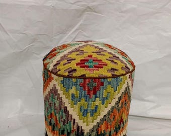 Unique Kilim Rug Pouf Ottoman Foot Stool #131A