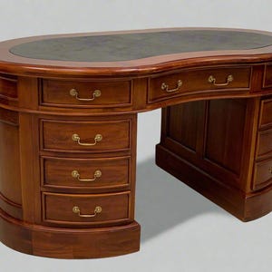 Kidney Shaped Mahogany wood leather top Desk
