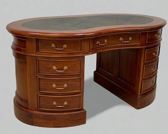 Kidney Shaped Mahogany wood leather top Desk