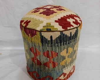 Unique Kilim Rug Pouf Ottoman Foot Stool #86A