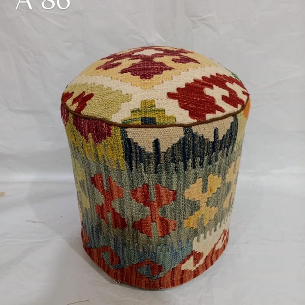 Unique Kilim Rug Pouf Ottoman Foot Stool #86A