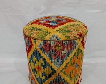 Unique Kilim Rug Pouf Ottoman Foot Stool #67A