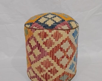Unique Kilim Rug Pouf Ottoman Foot Stool #139A