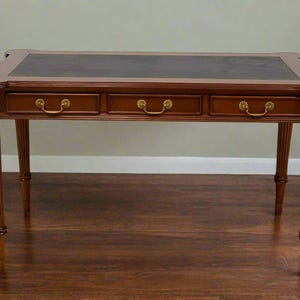 Executive Leather-Top Desk - Rich Light Walnut Brown