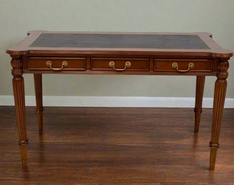 Executive Leather-Top Desk - Rich Light Walnut Brown