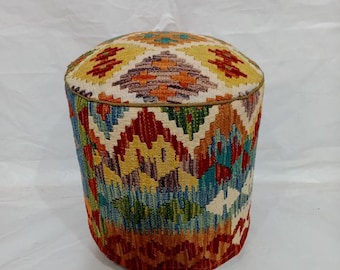 Unique Kilim Rug Pouf Ottoman Foot Stool #68A