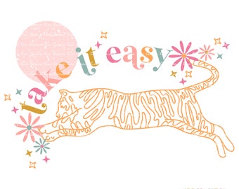 Retro Take it Easy Tiger Sublimation Design | Commercial Use | .PNG File | Digital Download File