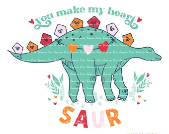 Retro Dinosaur Valentine Sublimation Design | You make my heart Saur | Commercial Use | .PNG File | Digital Download File