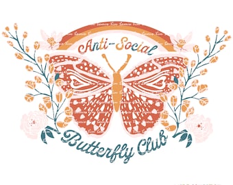 Boho Anti-Social Butterfly Club Sublimation Design | Commercial Use | .PNG File | Digital Download File