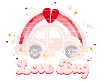 Retro Love Bug Valentine Sublimation Design | Commercial Use | .PNG File | Digital Download File