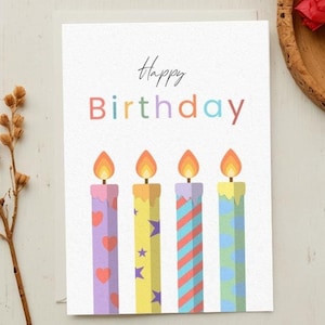 Biglietto d'auguri con candela allegra - Download digitale | Modello per biglietto di buon compleanno | PDF stampabile in formato A6 e 5x7 | Download istantaneo