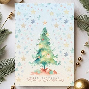 Cartolina di Natale ad acquerello - Download istantaneo | Cartolina di Buon Natale stampabile | Modelli per biglietti pieghevoli 5"x7" e A6