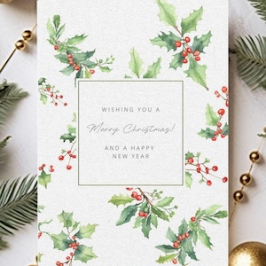 Merry Christmas Digital Download Card - Watercolor Mistletoe Printable | A5, A6, 5x7 | Instant Download | Digital Christmas Card
