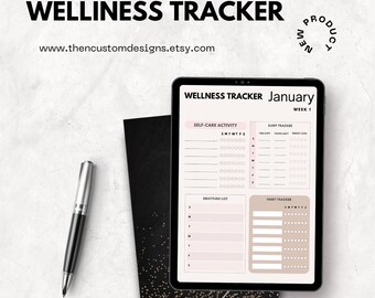 Wellness Tracker Planner, Minimalistisk Veckoplanerare, Hälsodagbok, Självvårdsorganisatör, Vanespårare, Wellnesspresent