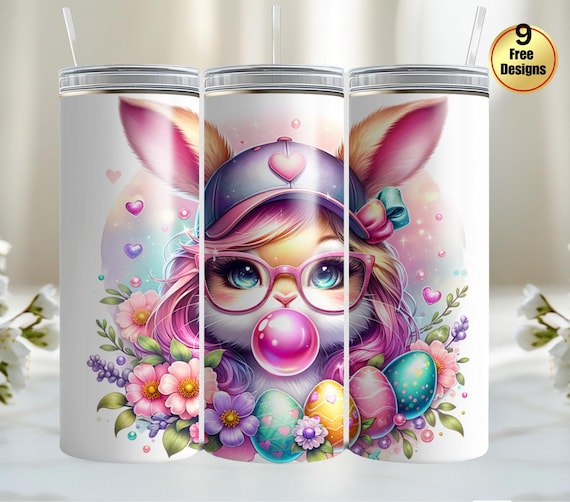Easter Bunny Tumbler Wrap, Spring Floral Eggs Designs, Happy Easter PNG, Rabbit Tumbler, 20 oz Skinny Tumbler, Sublimation Design,20oz PNG