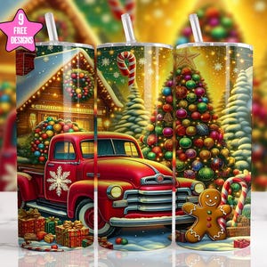 Christmas Red Truck Tumbler Wrap,Holiday Gift 20oz Skinny Tumbler Sublimation Design,Christmas Winter  Sublimation Wrap,Digital Download