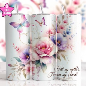 Mothers Day 20oz Skinny Tumbler Wrap Sublimation Design Best Mom Tumbler Wrap PNG Floral Mom Tumbler PNG Butterflies PNG Digital Download